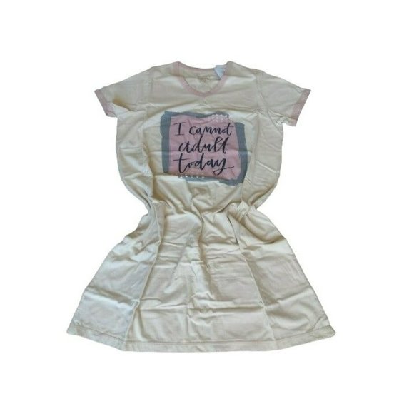 Night Shirt  I Cannot Adult Today Cotton V-neckline Color Cream & Pink PBK - Picture 3 of 5